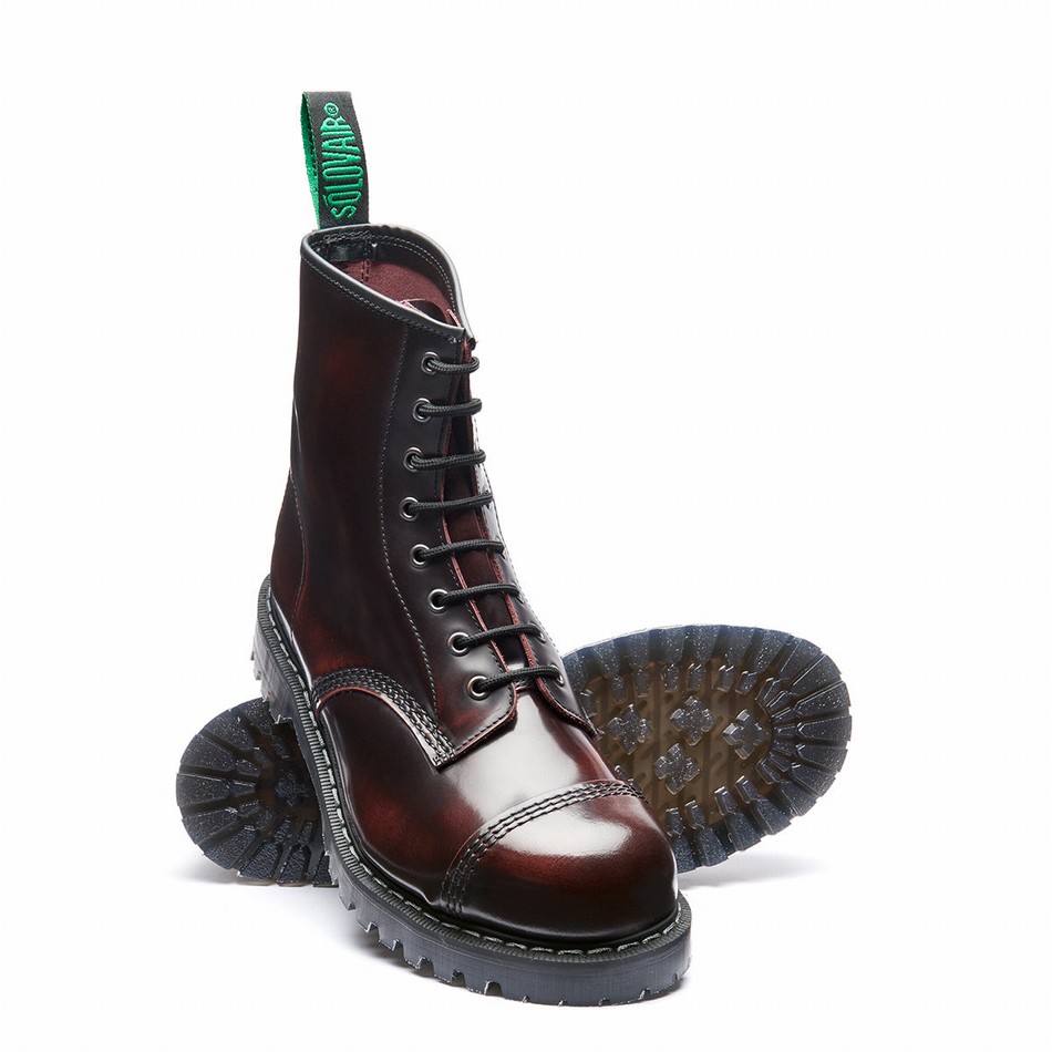 Solovair Rub-Off 8 Eye Steel Toe Derby Støvler Herre Bordeaux | SC8-1550-BUR-G-060