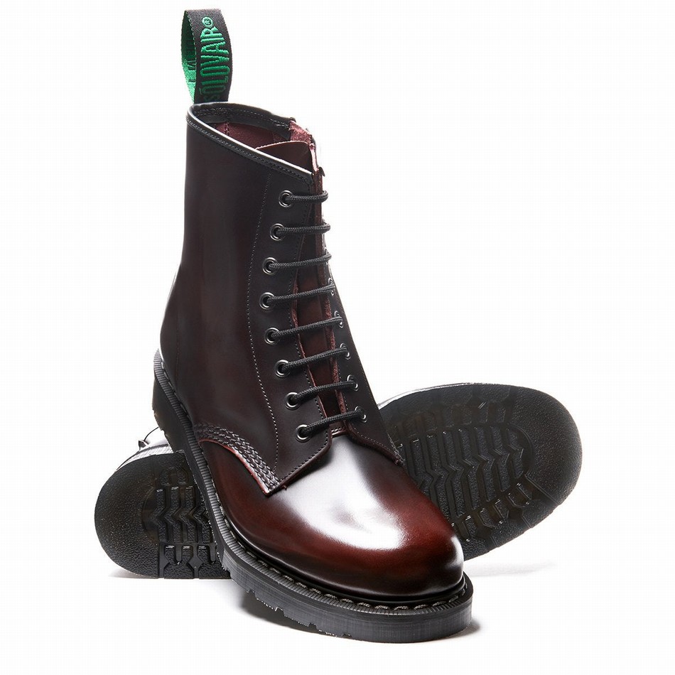 Solovair Rub-Off 8 Eye Zip Derby Støvler Herre Bordeaux | S8-551-BUR-ZIP-G-045