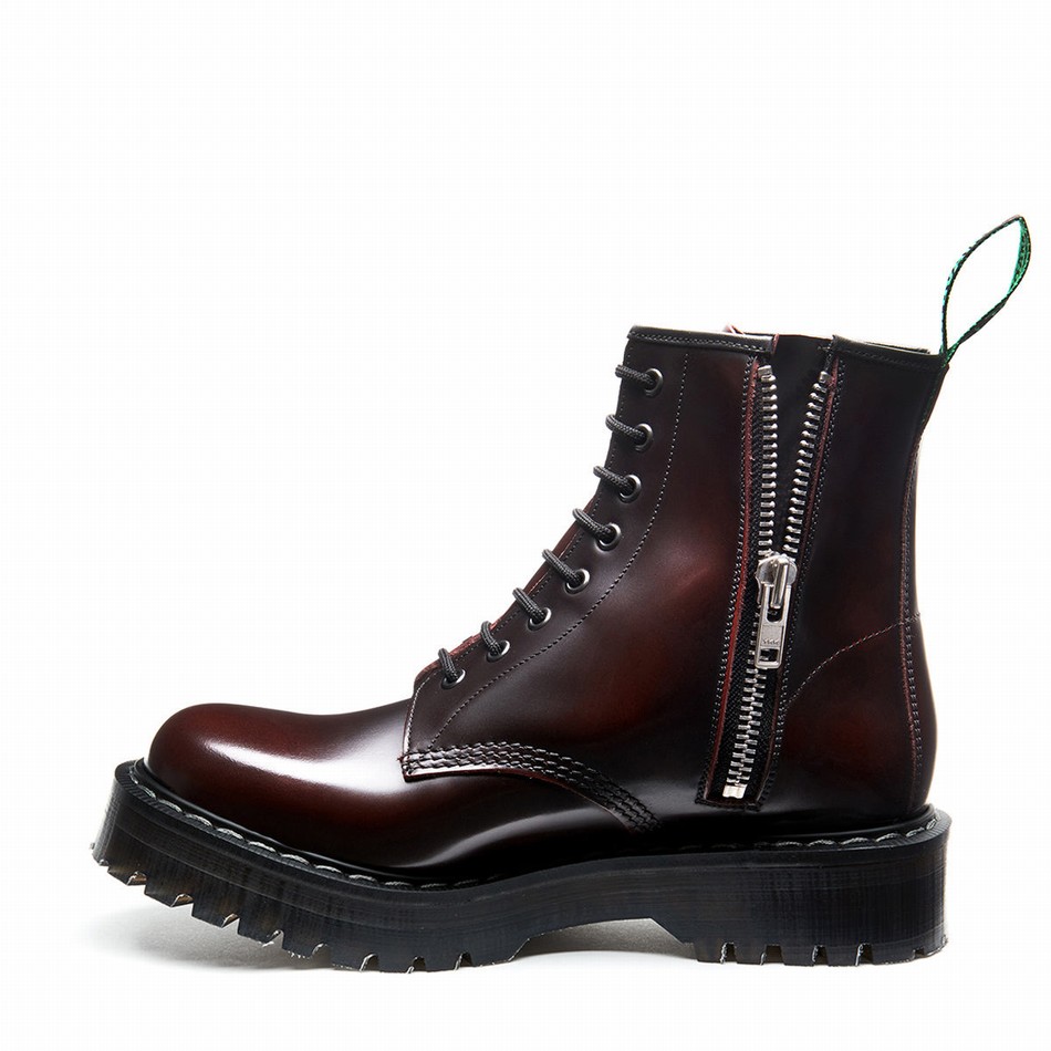 Solovair Rub-Off 8 Eye Zipped Platform Derby Støvler Dame Bordeaux | S8-551-BUR-ZIP-HIGH-G-030