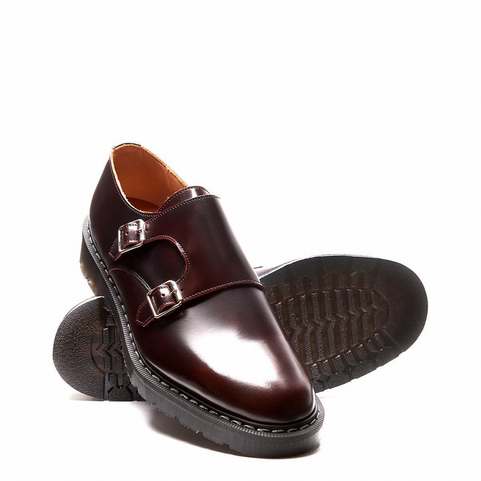 Solovair Rub-Off Double Buckle Monksko Herre Bordeaux | S0-157-BUR-G-030