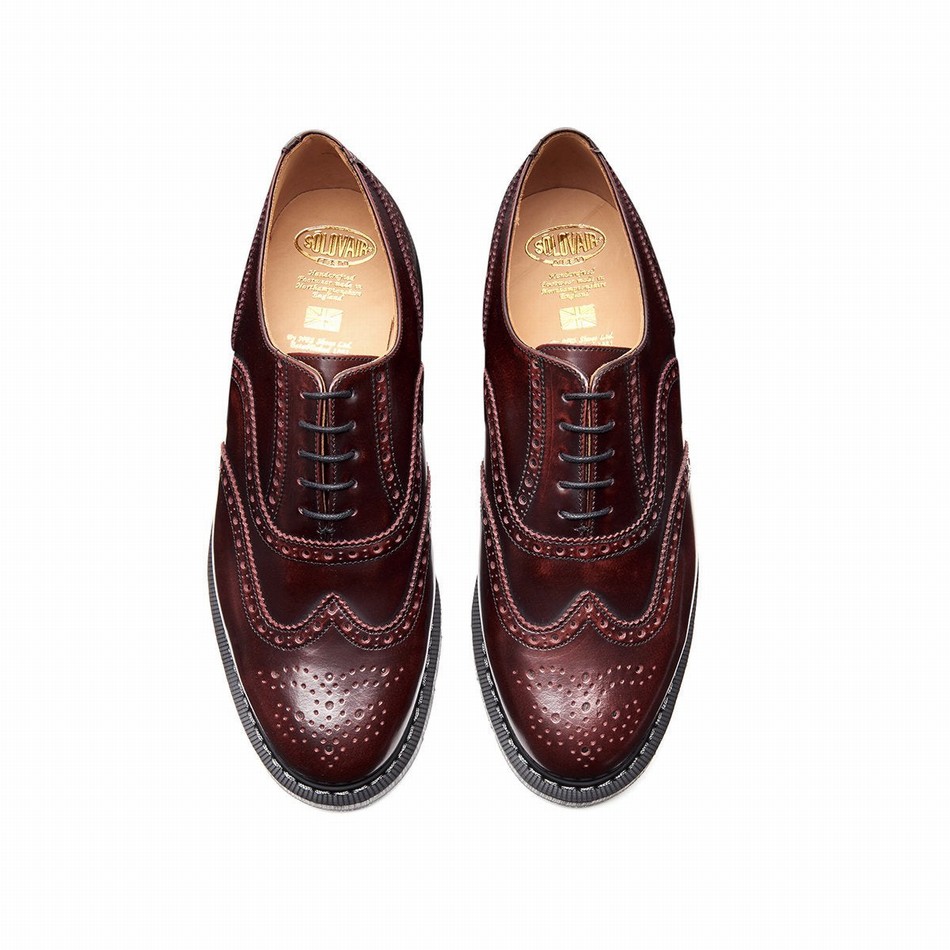 Solovair Rub-Off English Brogue Sko Dame Bordeaux | S5-811-BUR-G-030