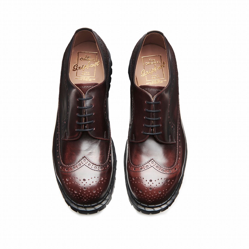 Solovair Rub-Off Steel Toe American Brogue Sko Herre Bordeaux | GF5-1812-BUR-RO-030