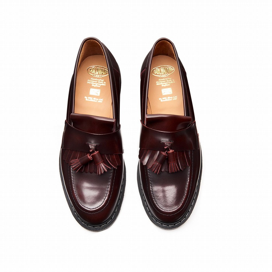 Solovair Rub-Off Tassel Loafers Dame Bordeaux | S0-1022-BUR-G-030