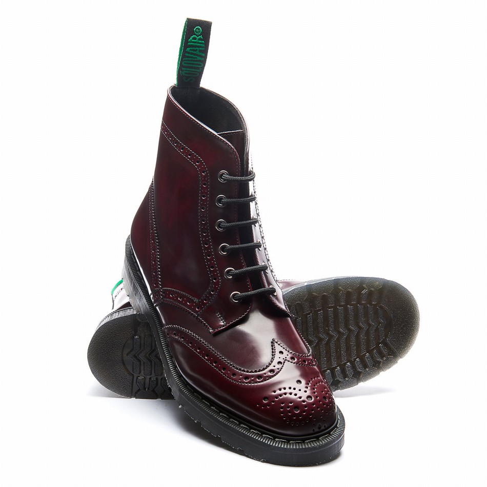 Solovair Rub Off Vegan 6 Eye Derby Brogue Støvler Herre Rød | VS6-019-CR-RO-VEG-G-050