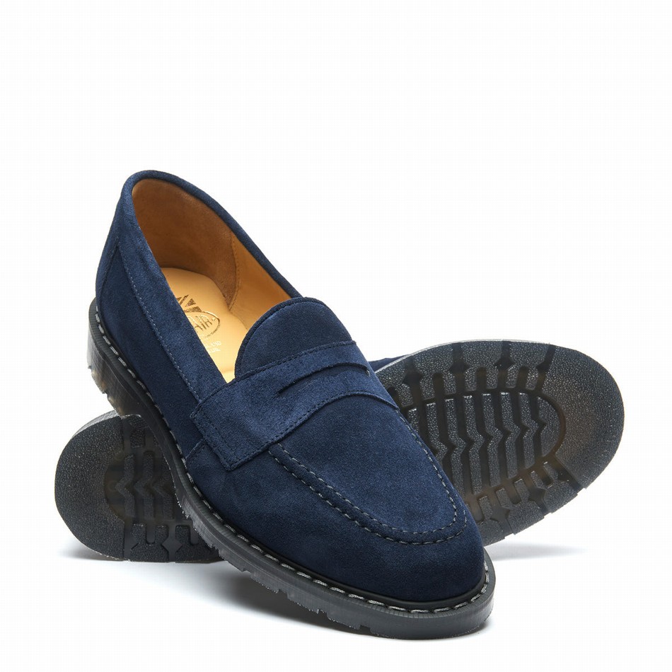 Solovair Suede Penny Loafers Dame Mørkeblå | S0-970-BL-SUE-G-040
