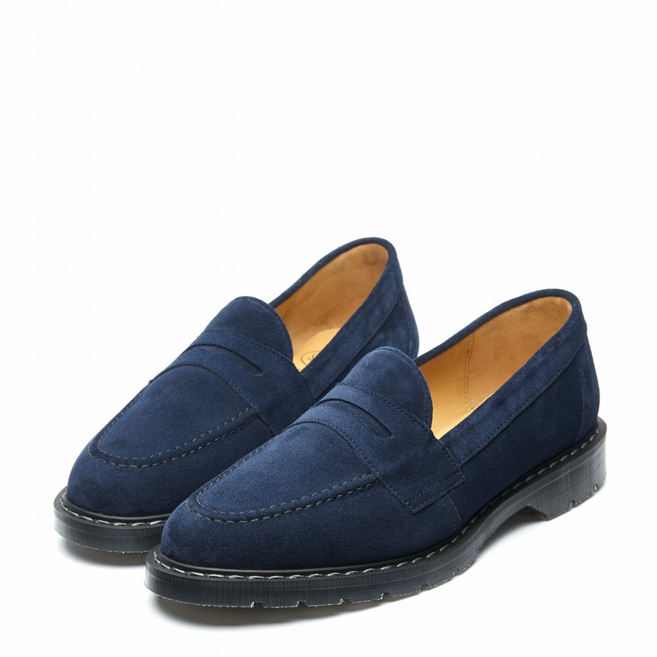 Solovair Suede Penny Loafers Dame Mørkeblå | S0-970-BL-SUE-G-040