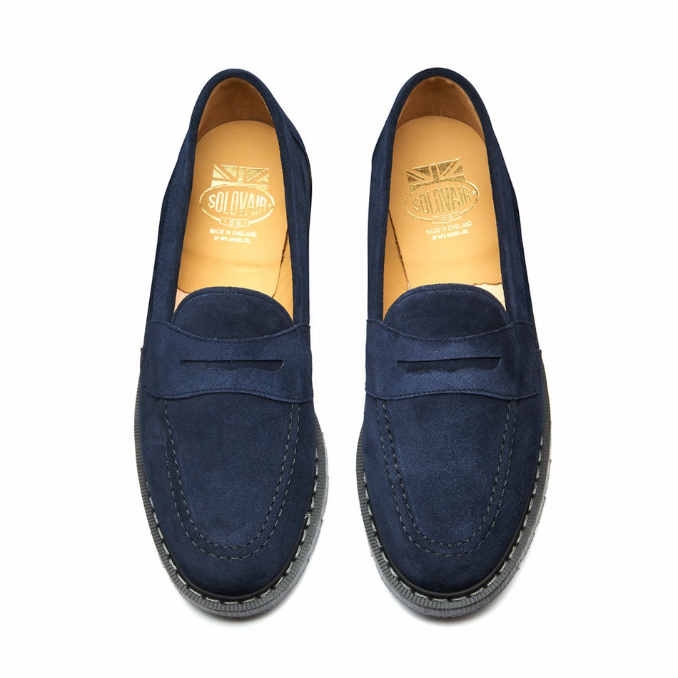 Solovair Suede Penny Loafers Dame Mørkeblå | S0-970-BL-SUE-G-040