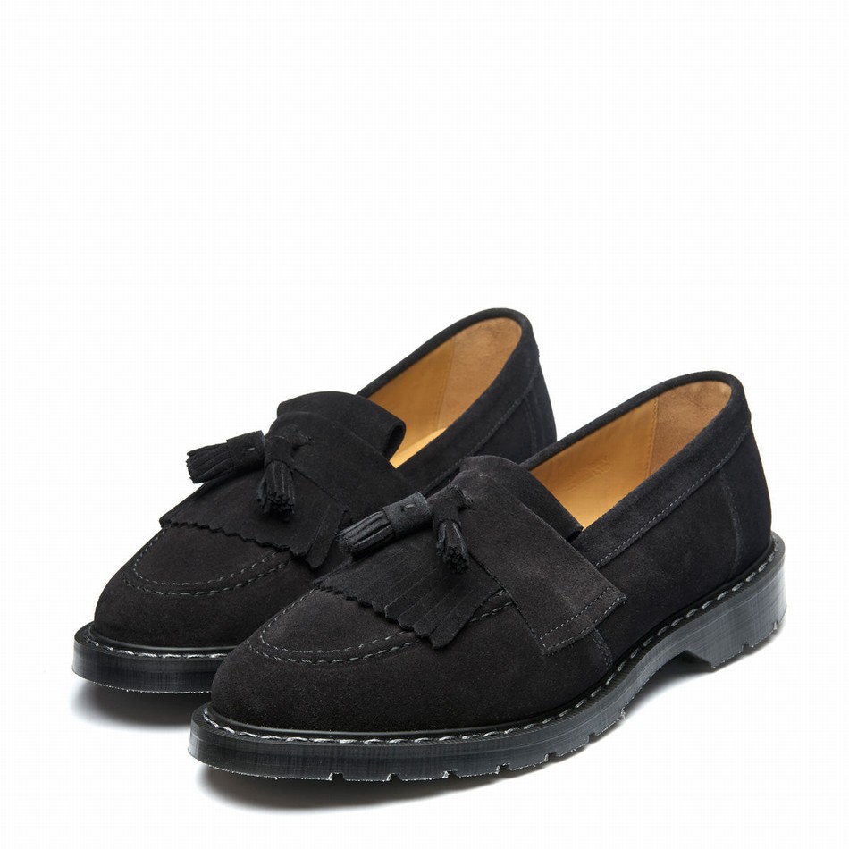 Solovair Suede Tassel Loafers Dame Sort | S0-1022-BK-SUE-G-040