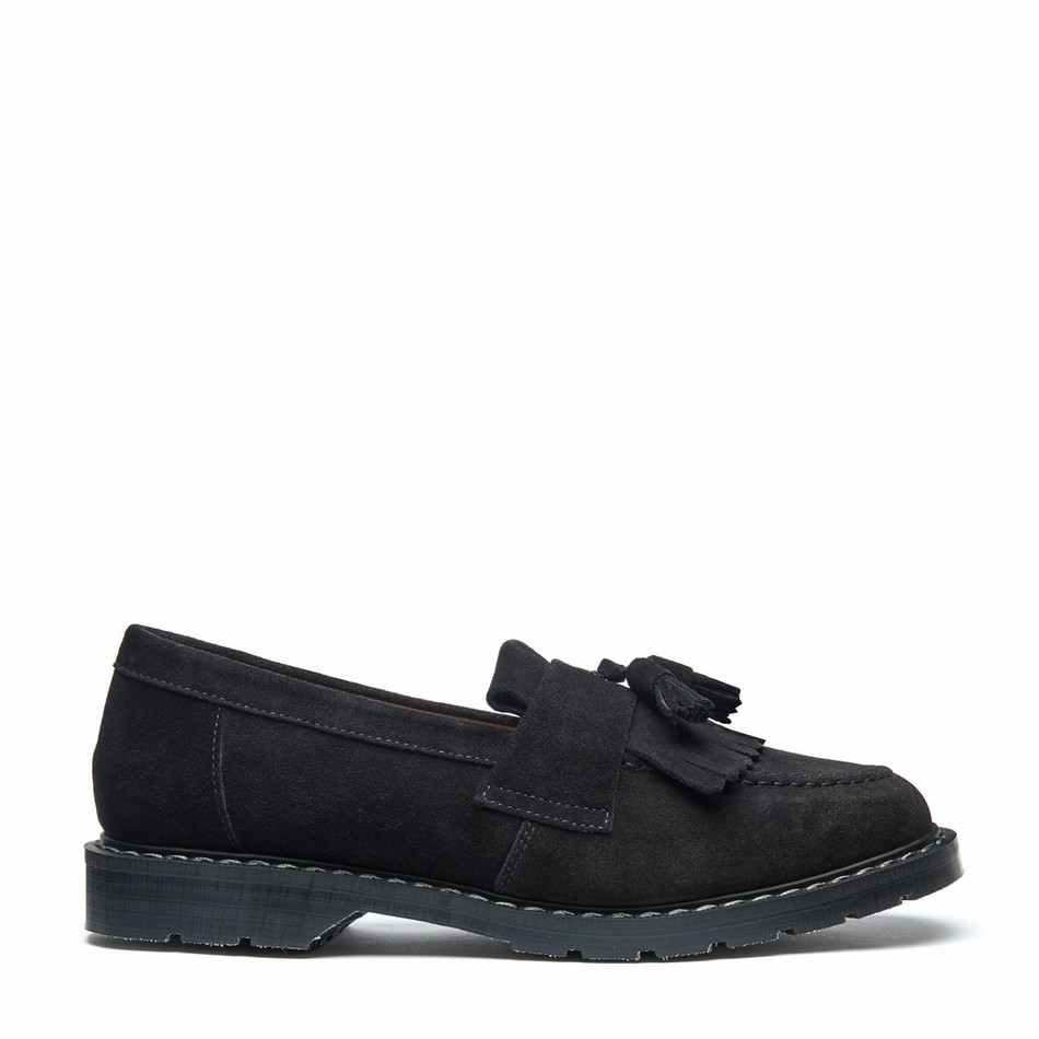 Solovair Suede Tassel Loafers Dame Sort | S0-1022-BK-SUE-G-040