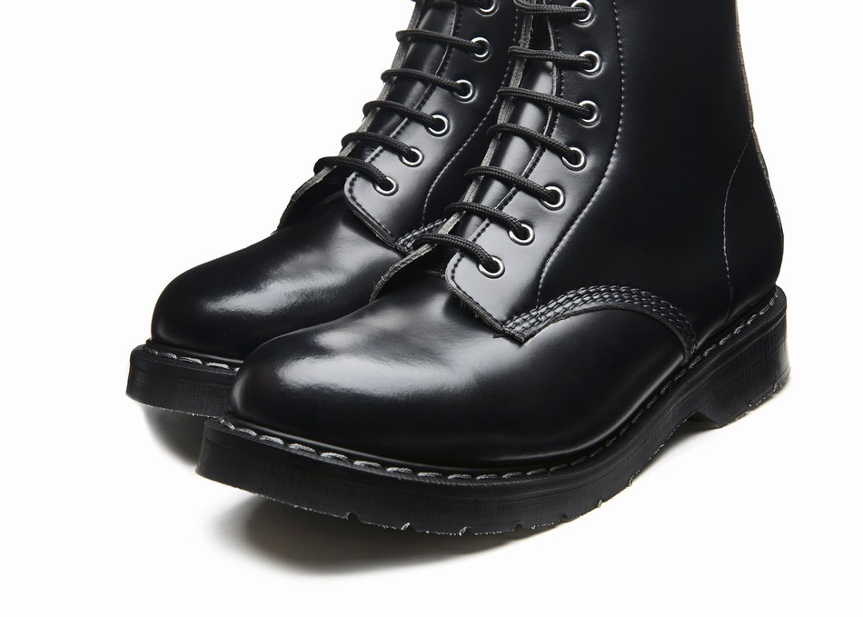 Solovair Vegan Hi-Shine 8 Eye Derby Støvler Dame Sort | VS8-551-BK-SM-VEG-G-035