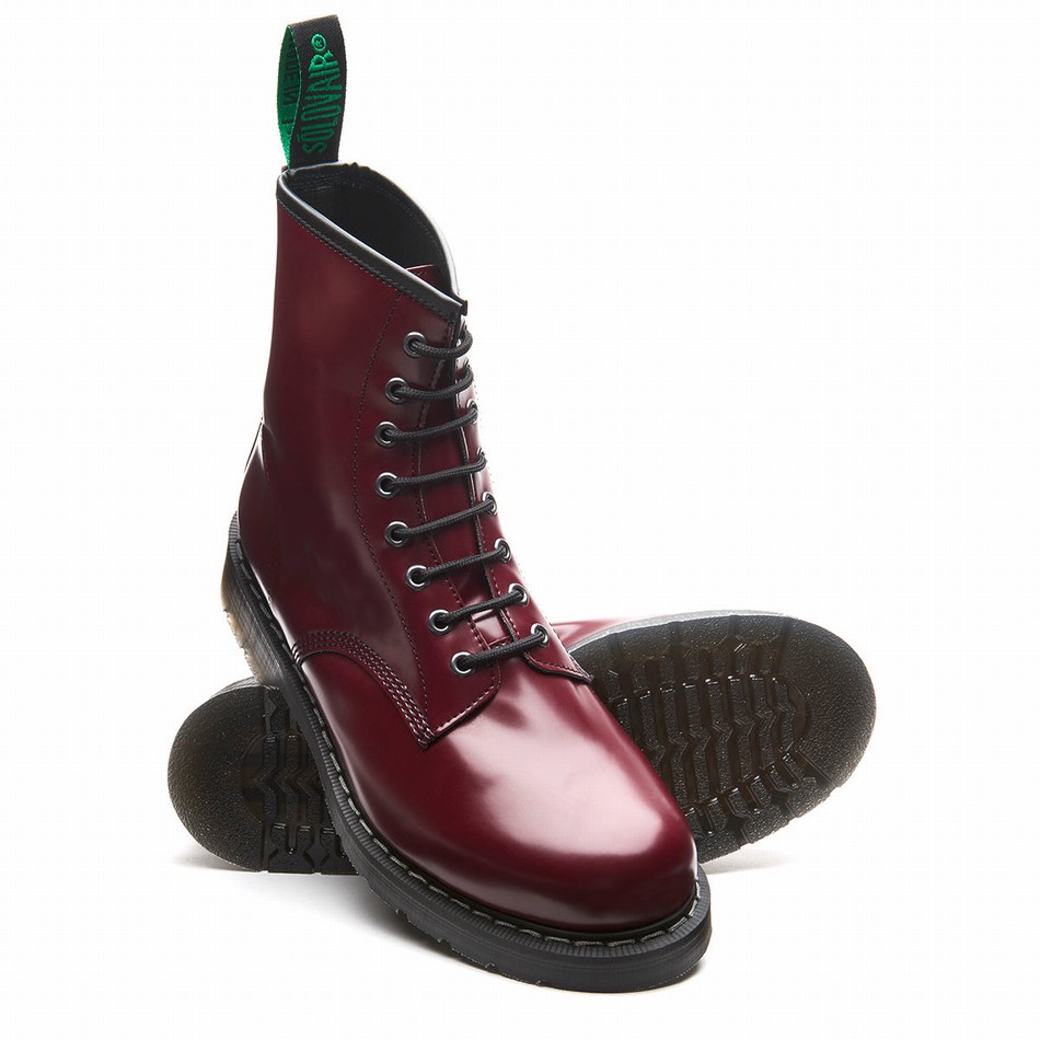 Solovair Vegan Hi-Shine 8 Eye Derby Støvler Herre Rød | VS8-551-OX-VEG-G-040