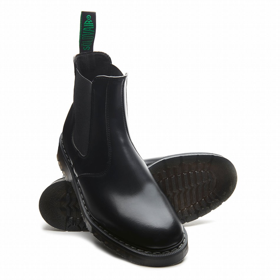 Solovair Vegan Hi-Shine Dealer Støvler Herre Sort | VS0-900-BK-SM-VEG-G-030