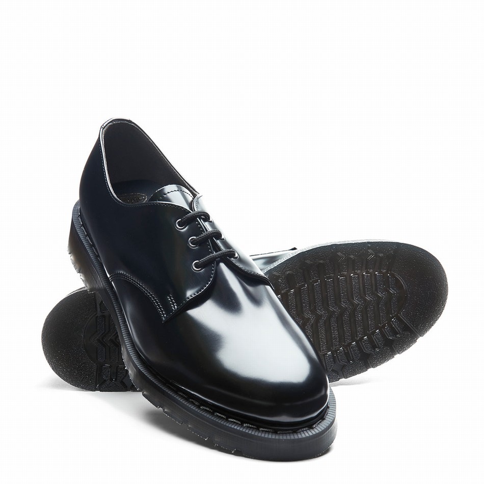 Solovair Vegan Hi-Shine Gibson Sko Herre Sort | VS3-995-BK-SM-VEG-G-035