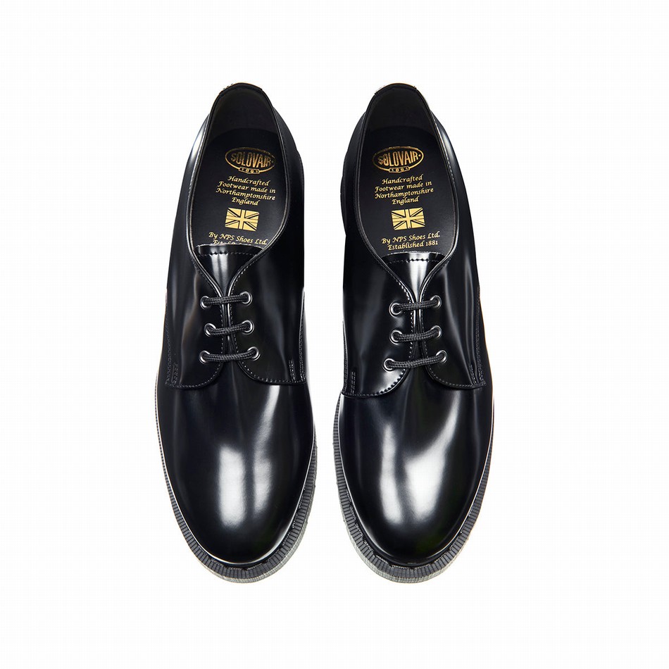 Solovair Vegan Hi-Shine Gibson Sko Herre Sort | VS3-995-BK-SM-VEG-G-035