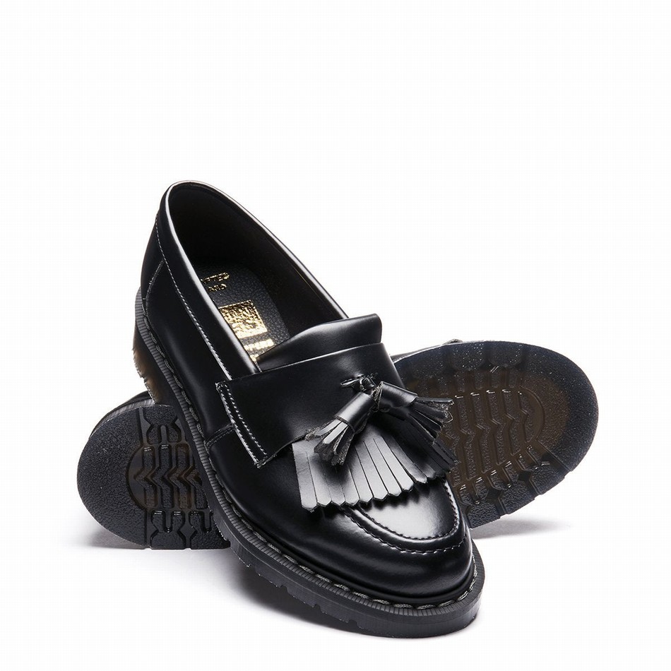 Solovair Vegan Hi-Shine Tassel Loafers Dame Sort | VS0-1022-BK-VEG-G-040