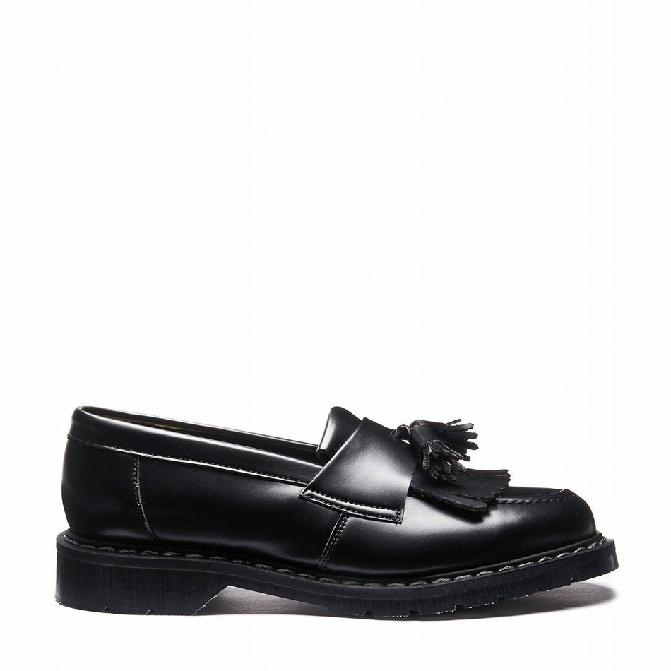 Solovair Vegan Hi-Shine Tassel Loafers Dame Sort | VS0-1022-BK-VEG-G-040